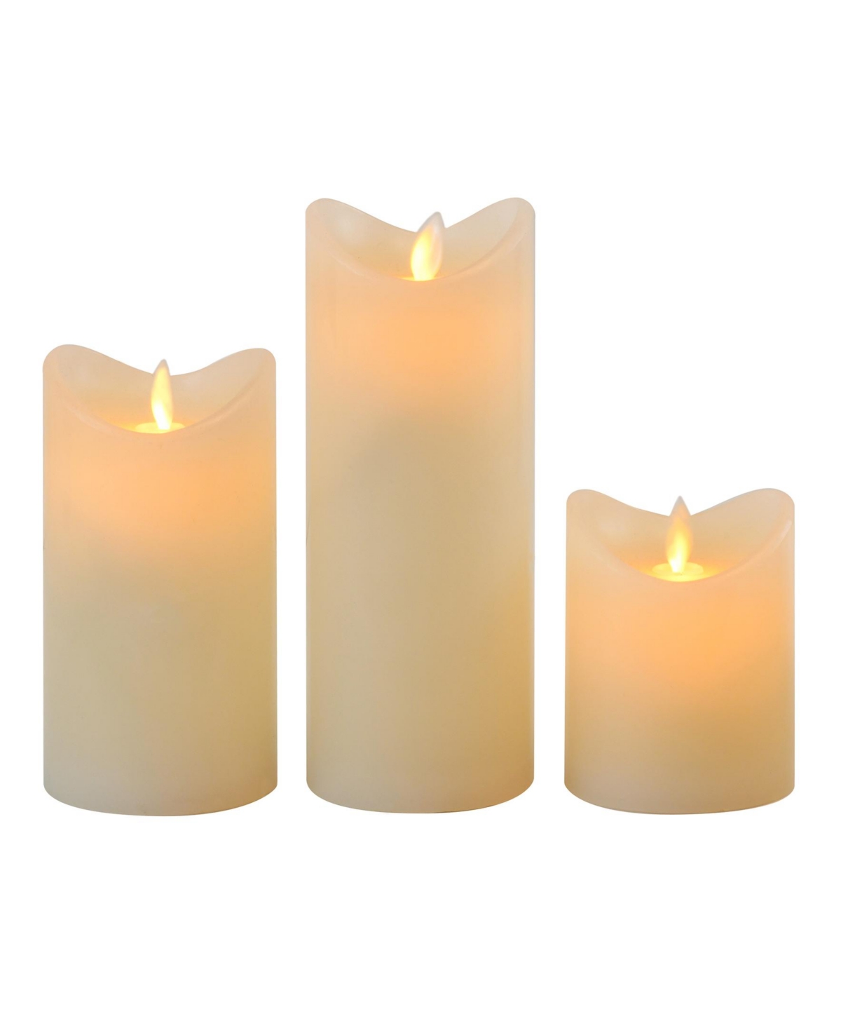 Battery Operated Led Wax Candles with Moving Flame, Set of 3 - Cream