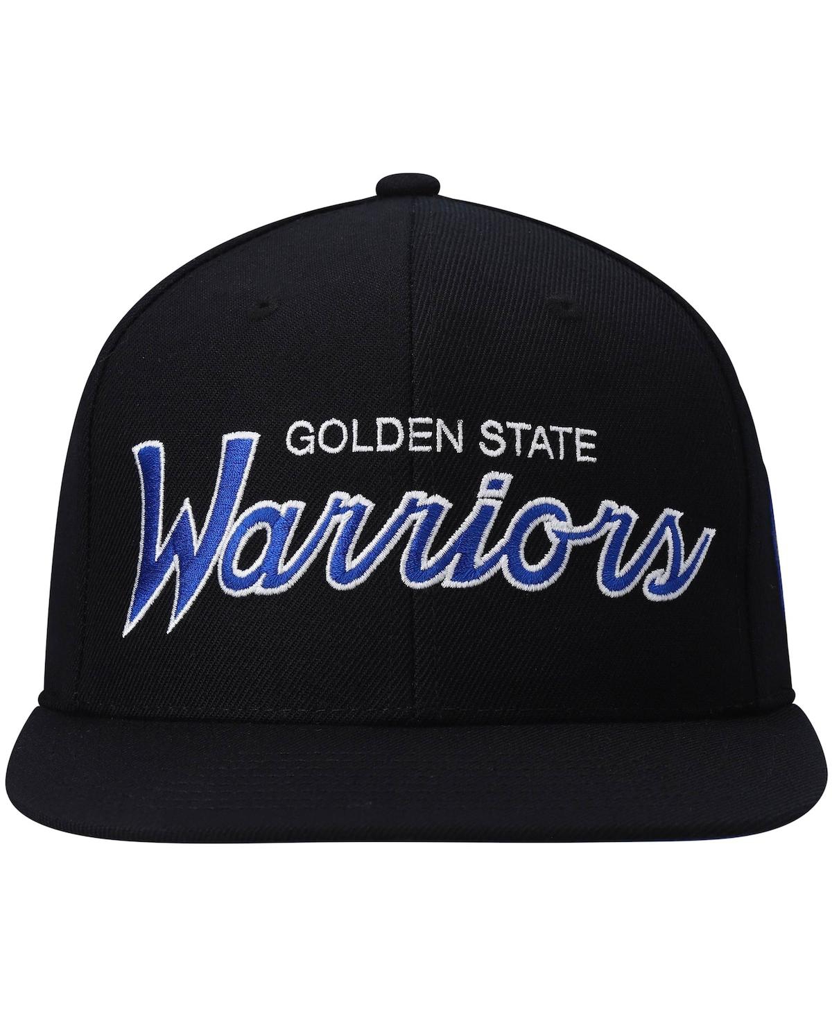 Mitchell & Ness Men's  Black Golden State Warriors Hardwood Classics Script 2.0 Snapback Hat In Black