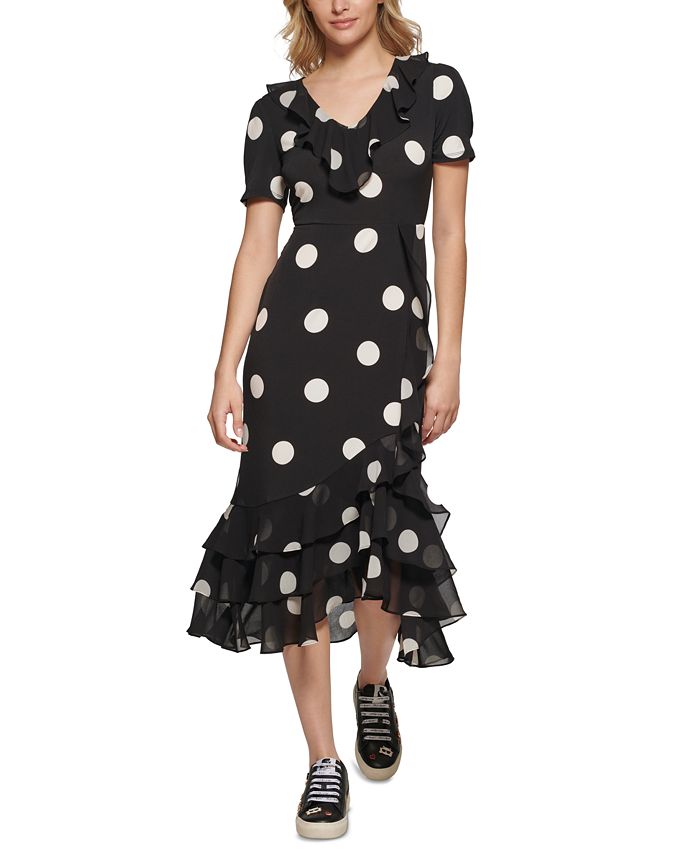 KARL LAGERFELD PARIS Women's Polka-Dot Ruffled Maxi Dress - Macy's