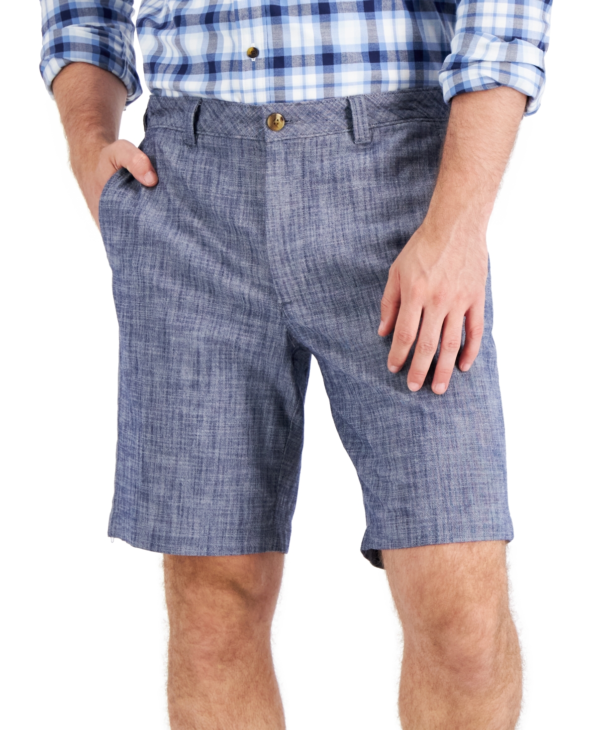 Men's 9" Stretch Chambray Shorts, Created for Macy's - Blue Combo