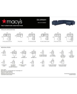 Furniture Silvanah 3-Pc. Leather Sectional with Storage Chaise and 1 Power Recliner, Created for Macy's