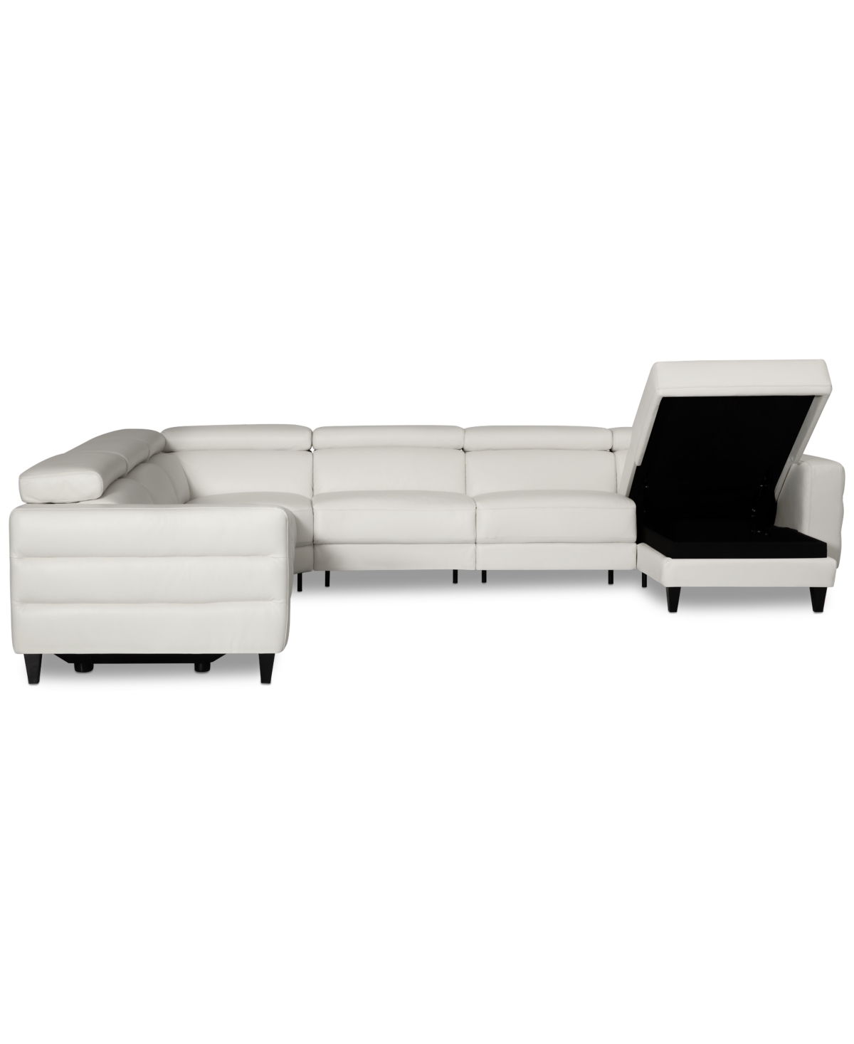 Shop Furniture Silvanah 6-pc. Leather Sectional With Storage Chaise And 3 Power Recliners, Created For Macy's In Snow
