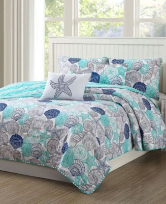 Macy's Seashell and Starfish Print Reversible 4 Piece Quilt Set, Twin ...