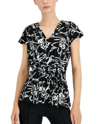 Top Femme Alfani Manches Courtes En Rayon - Coupe Satinée, Taille XS Noir - Neuf Avec étiquettes (NWT)