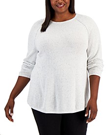Plus Size Curved-Hem Crewneck Sweater, Created for Macy's