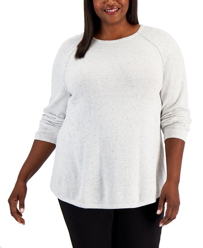Karen Scott Plus Size Curved-Hem Nep Sweater, Created for Macy's - Macy's