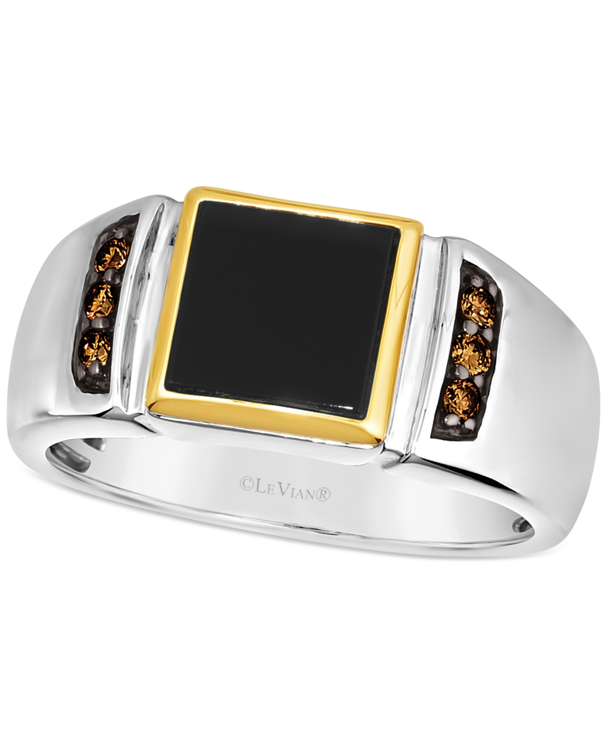 Le Vian Men's Onyx & Chocolate Diamond (1/6 Ct. T.w.) Ring In Sterling Silver & 14k Gold