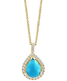 EFFY® Turquoise & Diamond (1/5 ct. t.w.) Teardrop Halo 18" Pendant Necklace in 14k Gold