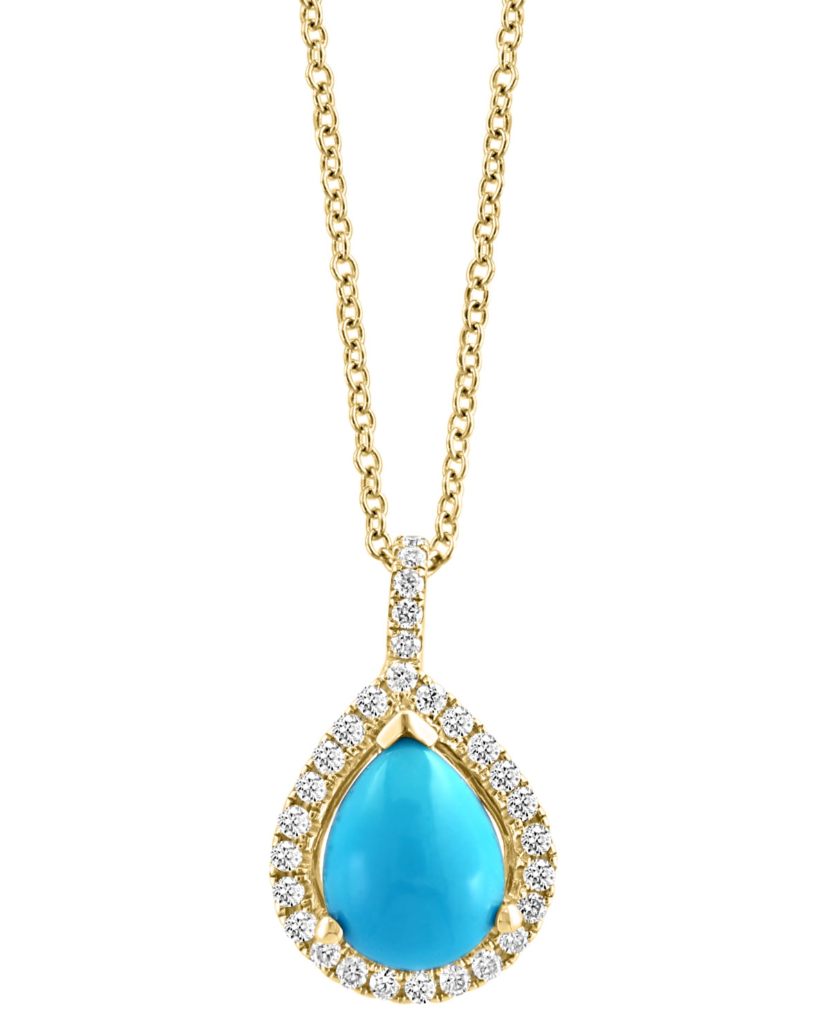 Effy Collection Effy Turquoise & Diamond (1/5 Ct. T.w.) Teardrop Halo 18" Pendant Necklace In 14k Gold