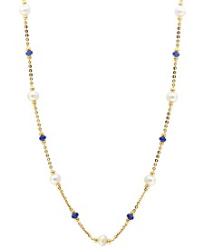 EFFY® Cultured Freshwater Pearl (5mm) & Sapphire (1-3/4 ct.t.w.) Collar Necklace in 14k Gold, 17" + 1-1/2" extender (Also in Emerald & Ruby)