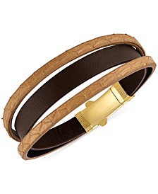 Two-Tone Triple Strap Leather Layered Bracelet in 18k Gold-Plated Sterling Silver, Created for Macy's