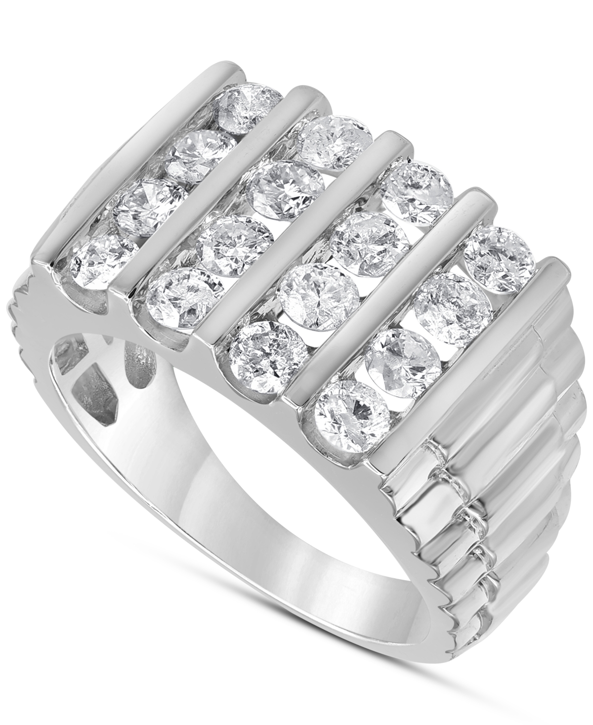 Shop Macy's Men's Diamond Vertical Cluster Ring (2 Ct. T.w.) In 10k Gold In White Gold