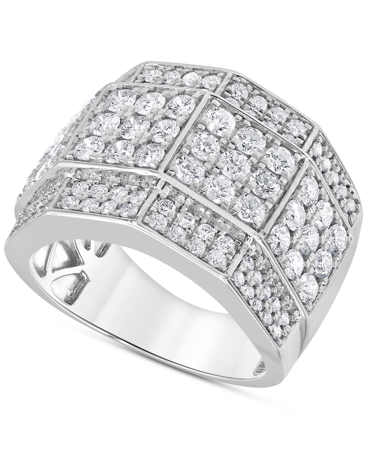Shop Macy's Men's Diamond Multi-cluster Ring (3 Ct. T.w.) In 10k Gold In White Gold