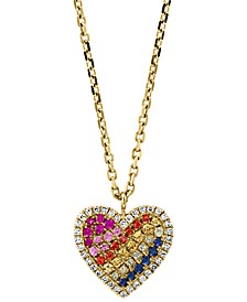 EFFY® Multi-Sapphire (1/2 ct. t.w.) & Diamond (1/5 ct. t.w.) Heart Pendant Necklace in 14k Gold, 18" + 1-1/4" extender