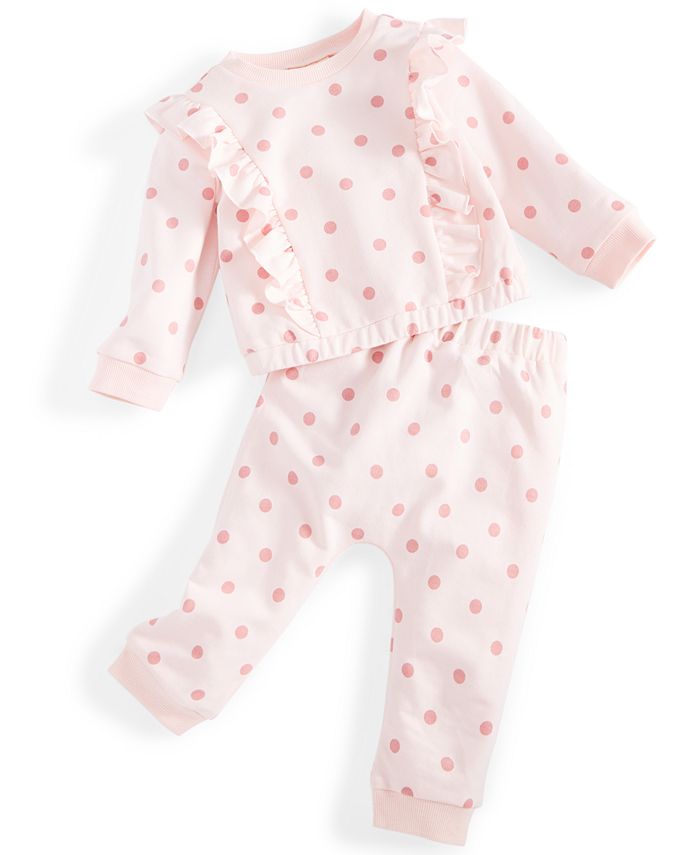 First Impressions Baby Girls 2-Pc. Dot-Print Ruffle Top & Pants Set ...