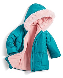 Baby Girls Hooded Parka with Faux-Fur Trim, Created for Macy's