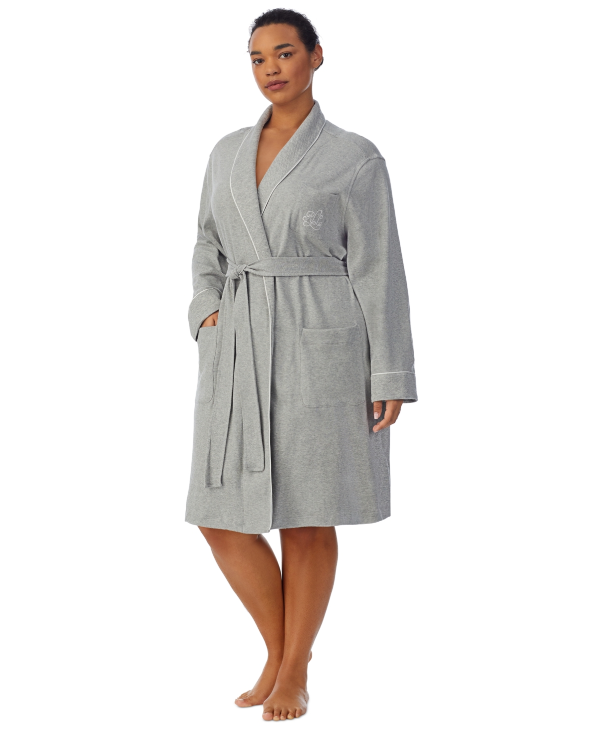 Shop Lauren Ralph Lauren Women's Plus Size Shawl-collar Robe In Heather Grey