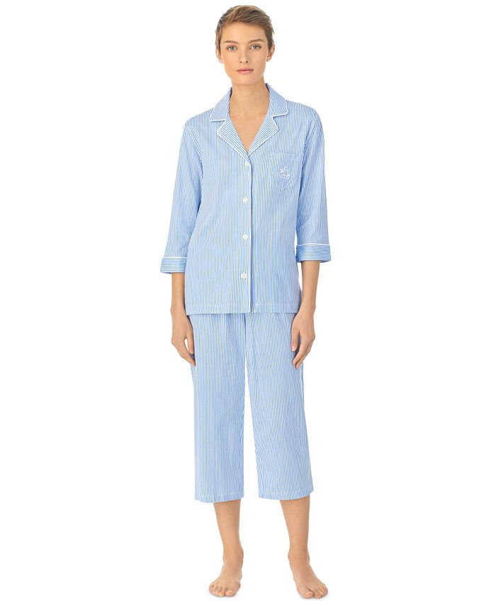 Lauren Ralph Lauren Women's Knit Capri Pajama Set - Blue Stripe - XL