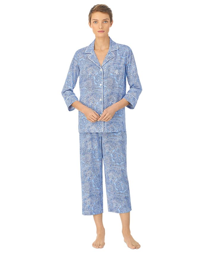 Lauren Ralph Lauren 3/4 Sleeve Classic Notch Collar Capri Pajama Set ...