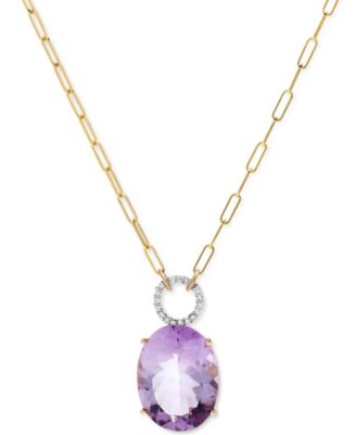 Macy's - Amethyst (17 ct. t.w.) & Diamond (1/6 ct. t.w.) Paperclip Link 16-1/2" Pendant Necklace in 14k White & Yellow Gold