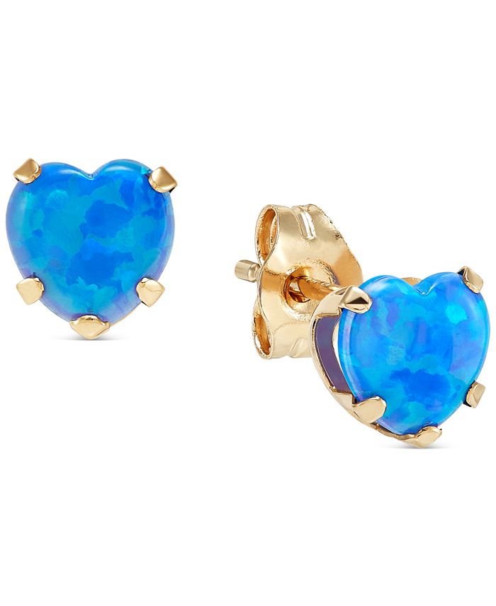 Macy's Blue Opal Heart Stud Earrings (2 ct. t.w.) in 14k Gold - Macy's