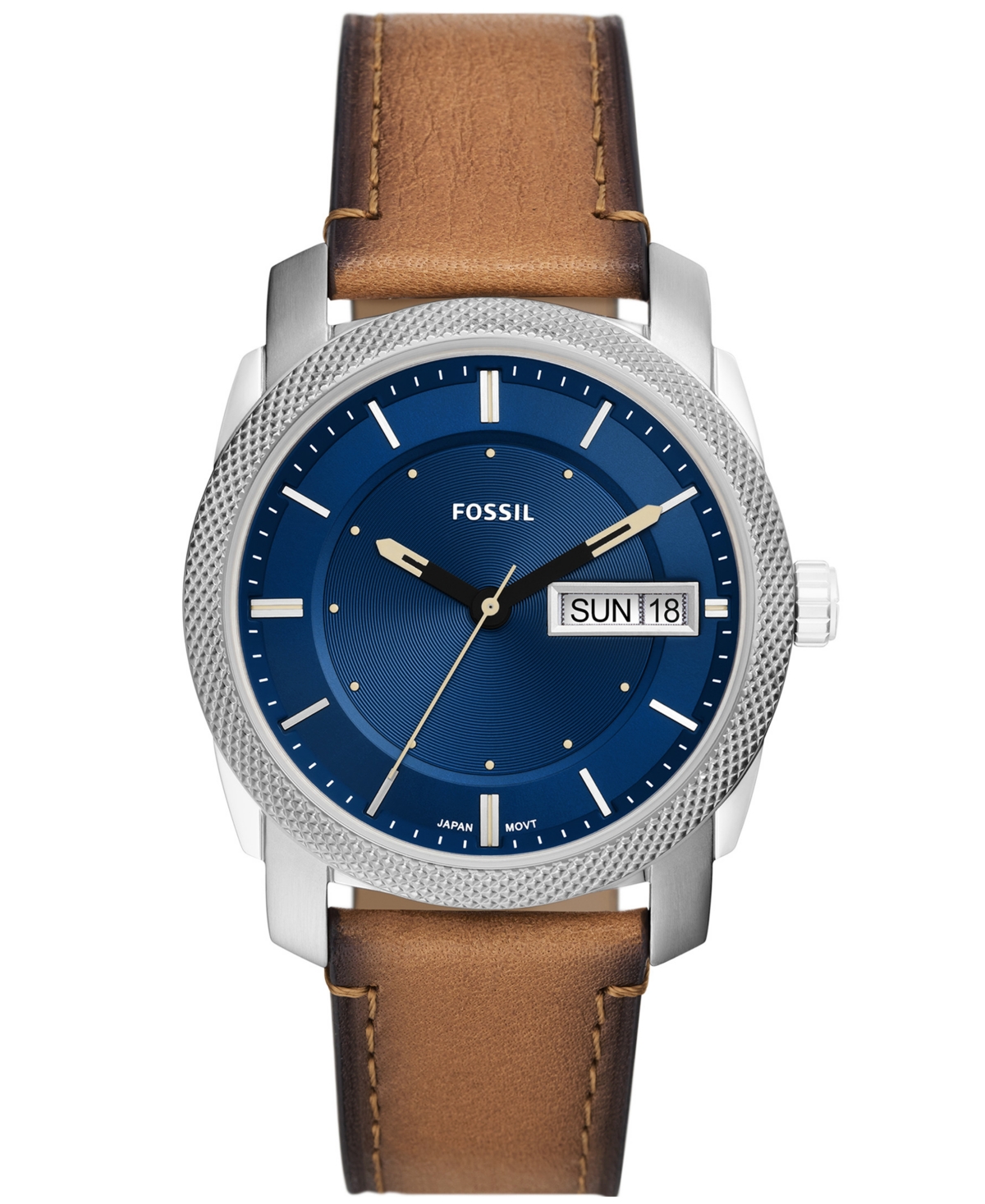 Fossil Men's Machine Brown Leather Strap Watch 42mm In Blue