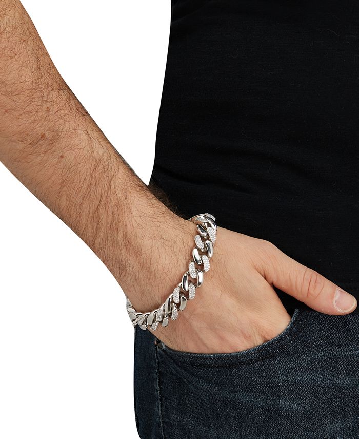 COOLSTEELANDBEYOND Men's Chunky Stainless Steel Cross Curb Chain Bracelet - Cubic Zirconia, Hip Hop Style, One Size - View #11