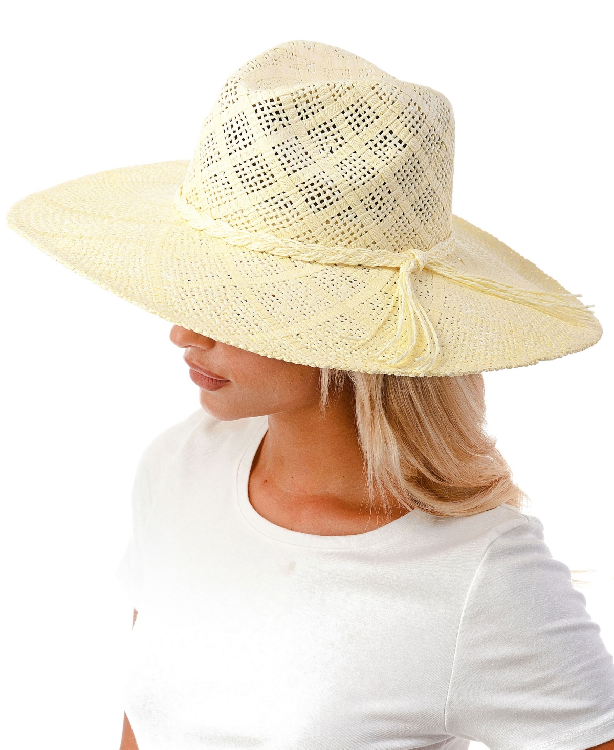 Marcus Adler Women's Wide Brim Straw Hat with Ribbon Trim
