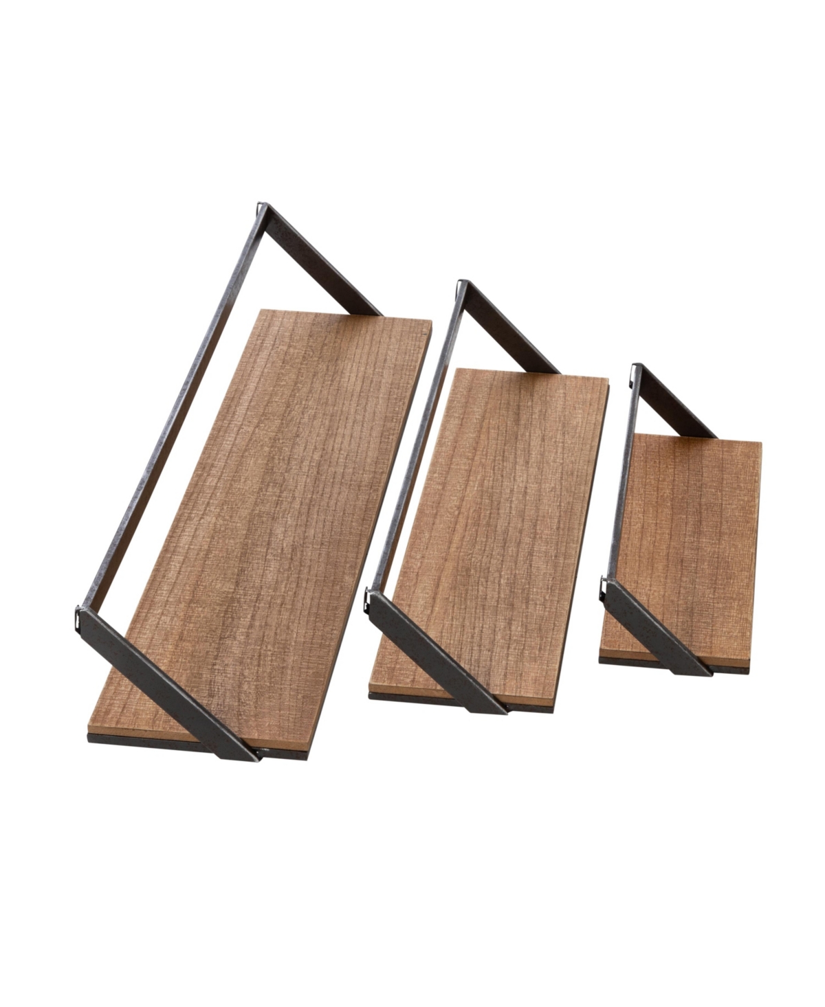 Floating Decorative Metal and Wood Wall Shelf, Set of 3