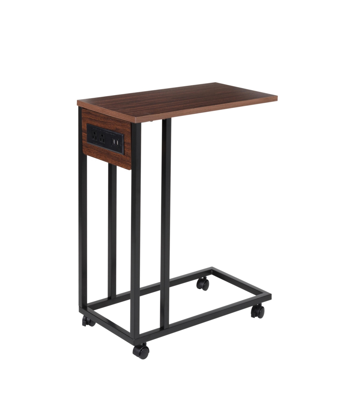 Shop Honey Can Do Dnu C-shaped With Outlets And Wheels Side Table In Walnut
