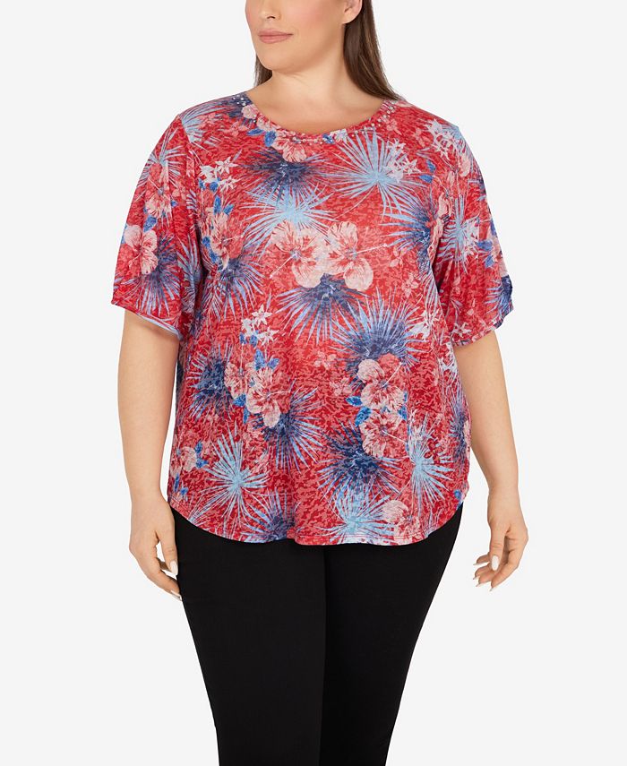 Ruby Rd. Plus Size Hibiscus Puff Sleeve Top - Macy's