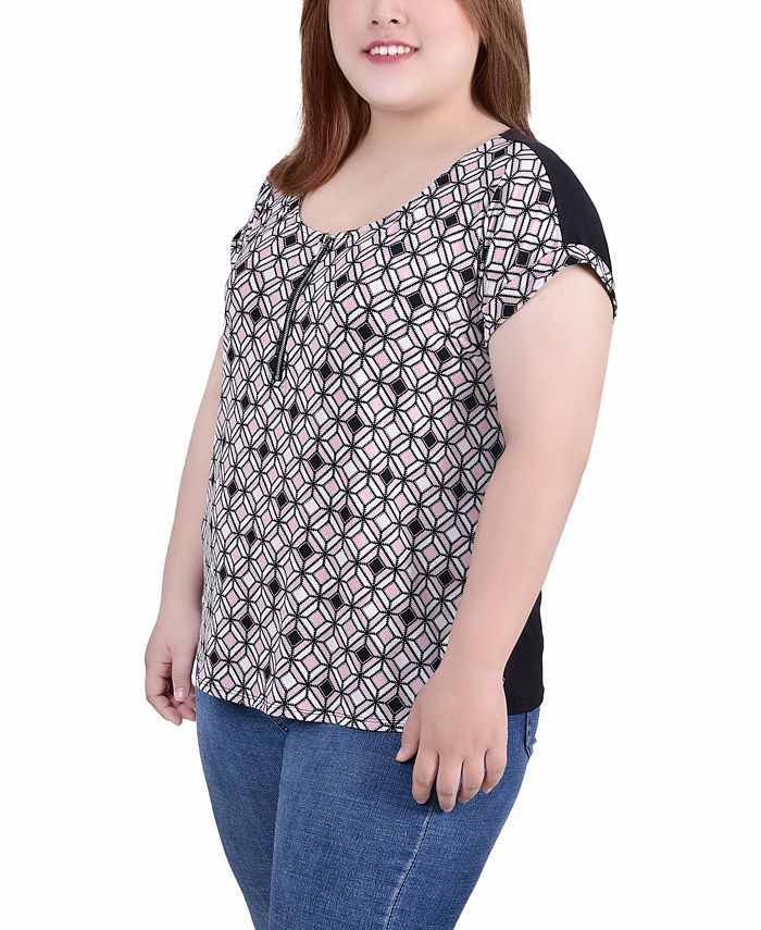 NY Collection Plus Size Short Sleeve Half Zip Knit Top - Macy's