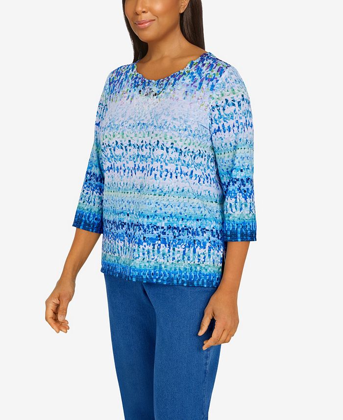 Alfred Dunner Indigo Daze Plus Size Ombre Textured Striped Top ...