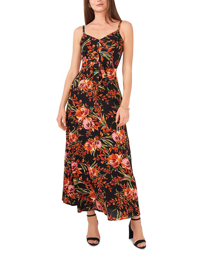 MSK Women's Floral-Print Tie-Front Maxi Dress - Macy's