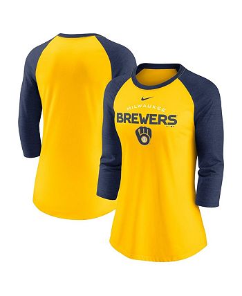Nike Women's Gold and Navy Milwaukee Brewers Modern Baseball Arch Tri-Blend  Raglan Three-Quarter Sleeve T-shirt - Macy's