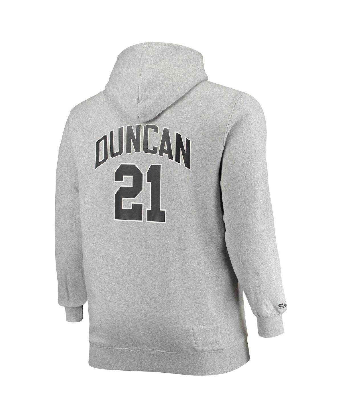 Mitchell & Ness Tim Duncan Heathered Gray San Antonio Spurs Big & Tall Name & Number Pullover Hoodie In Heathered Gray