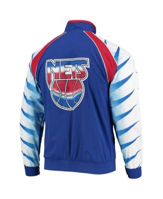 Men's Blue New Jersey Nets Hardwood Classics Authentic Warm-Up Raglan Full-Zip Jacket