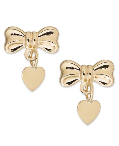 Bow and Heart Drop Earrings in 14k Gold - Earrings - Jewelry & Watches ...