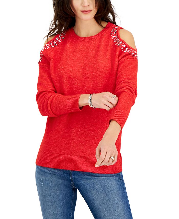 INC International Concepts Women's Dolman Sleeves Jewel Neck Pullover Sweater White Size Small