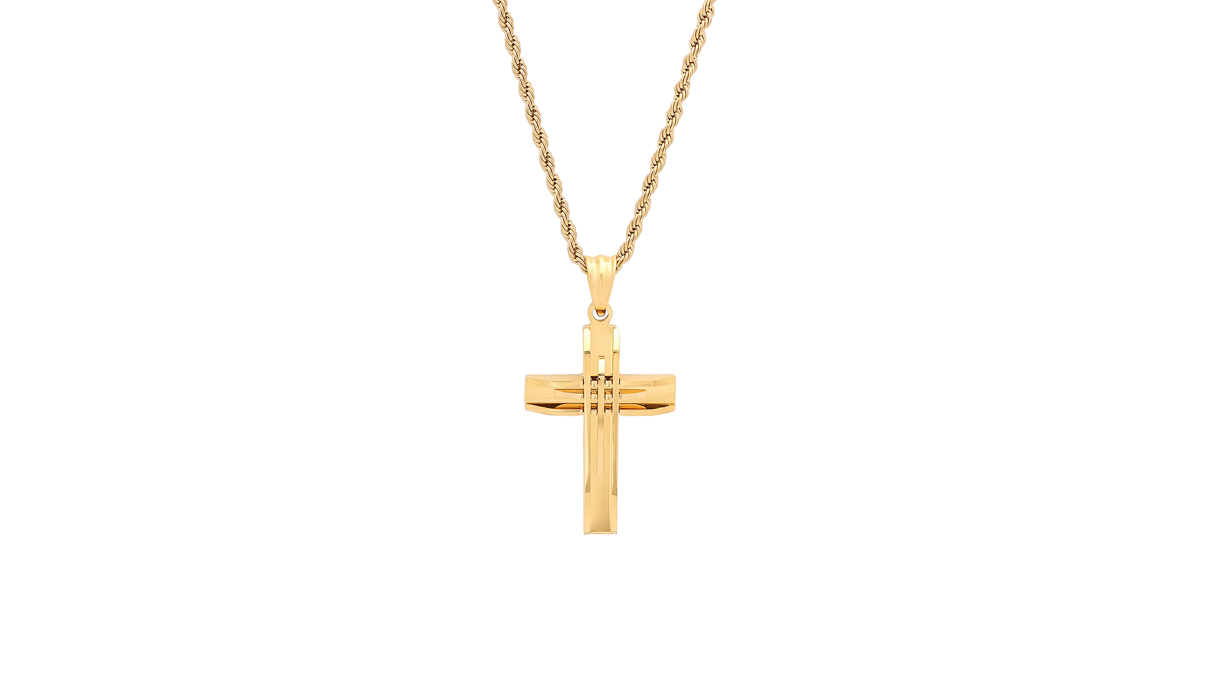 Steeltime 18k Gold Plated Stainless Steel Cut Accented Cross Pendant