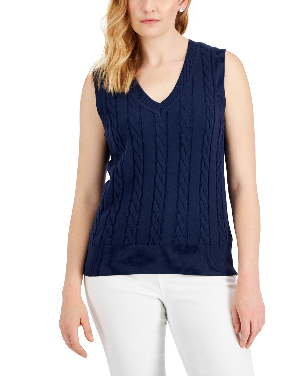 Karen Scott Women s Cotton Cable Knit Vest Created for Macy s New Red Amore Smart Closet