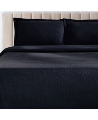 100% Cotton Basketweave Matelasse All-Season 3-piece Coverlet Set, King