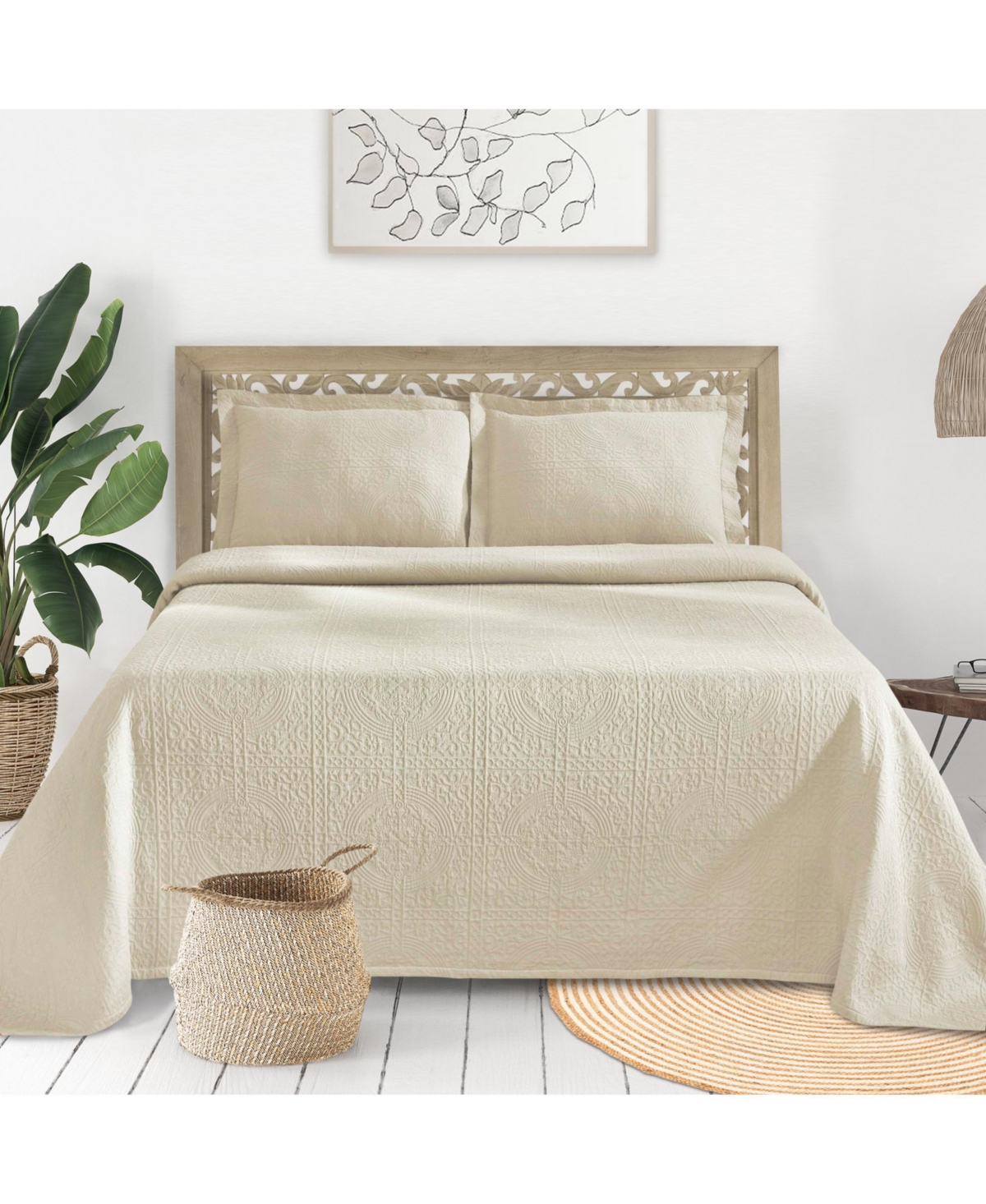 Superior 100% Cotton Fleur De Lis Medallion All-Season 3-Piece Coverlet Set,