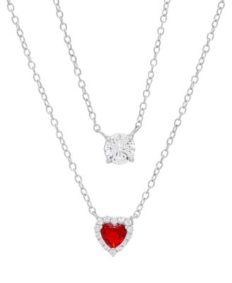 Macy's - Green Quartz (3/8 ct. t.w.) & Lab-Grown White Sapphire (1 ct. t.w.) 16" Layered Necklace in Sterling Silver (Also in Lab-Created Ruby)