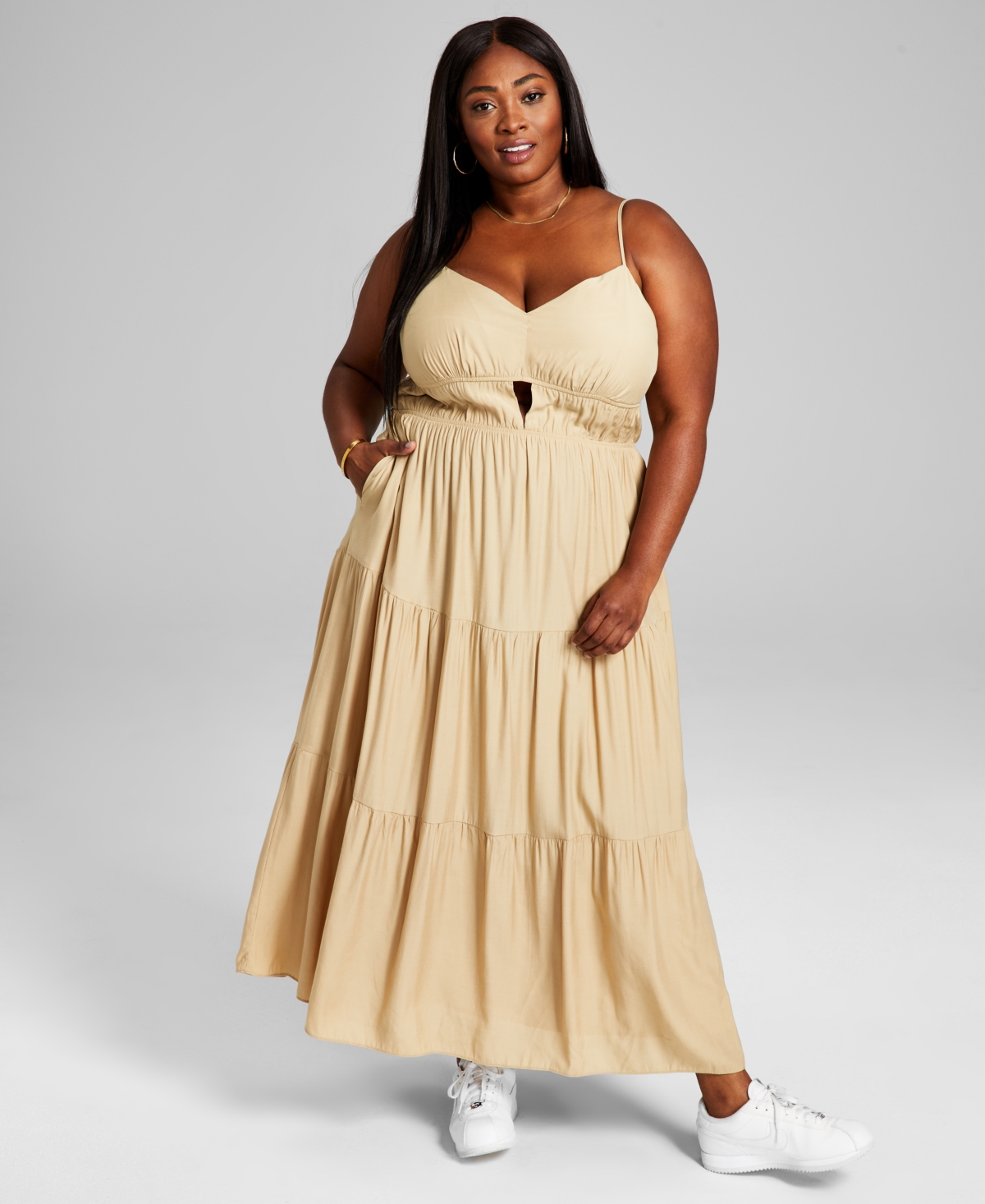 plus size beige maxi dress Anastasia Plus Size Grecian Pleated Evening Dress– Hello Curve