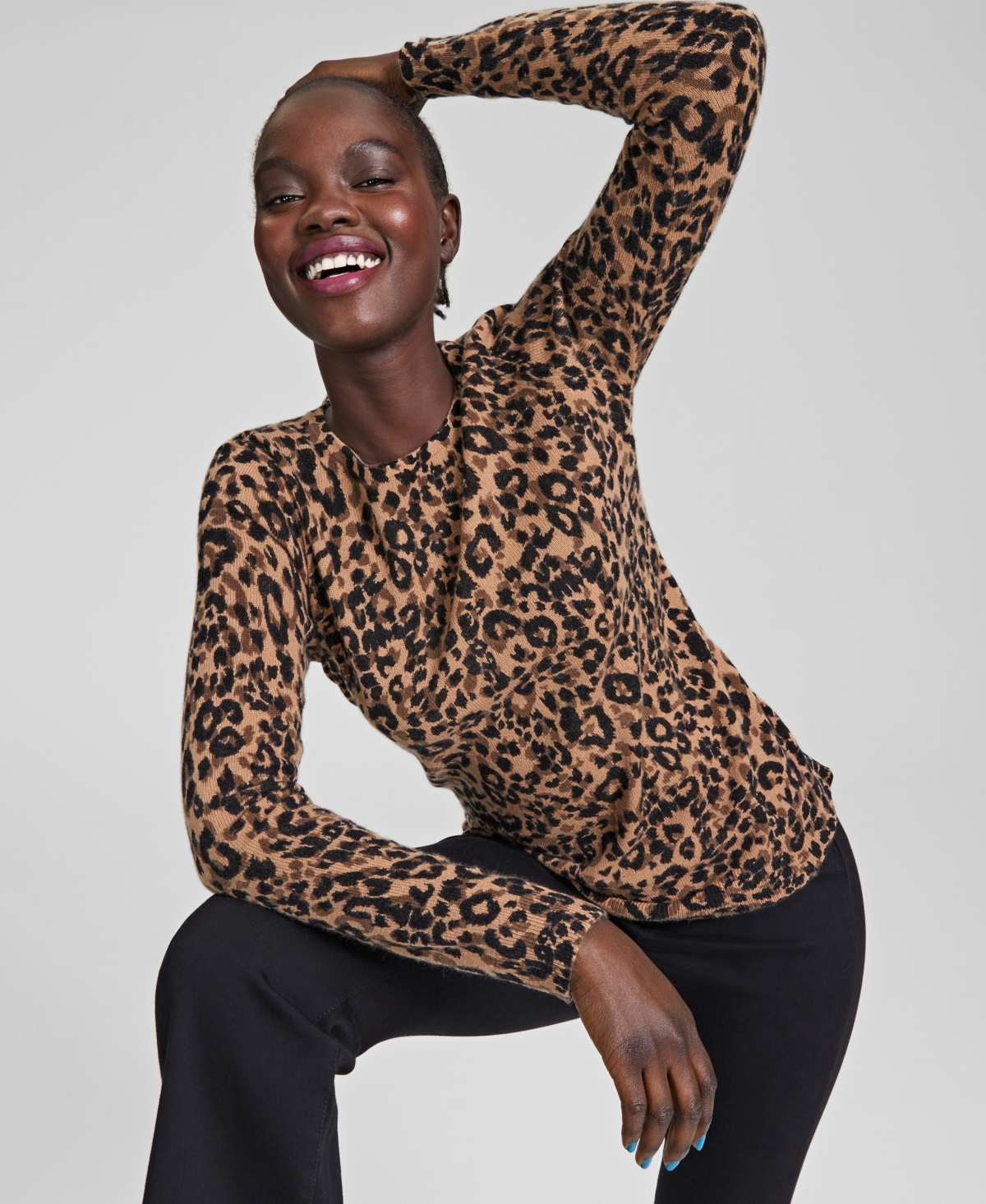 Charter Club Women's 100% Cashmere Cheetah-Print Sweater, Regular & Petite, Created for Macy's