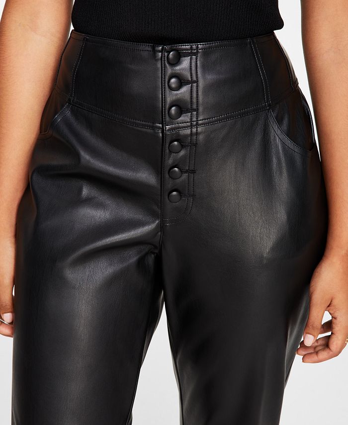 Bar III Women's Faux-Leather Button-Fly Ankle Pants, Created for Macy's ...