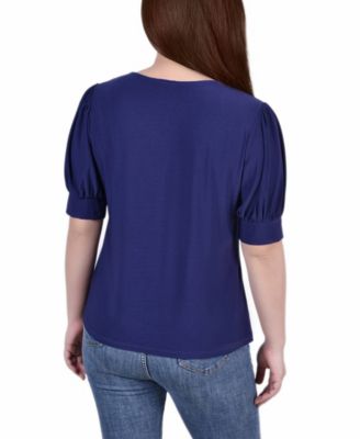 Women's Short Balloon Sleeve Top with Hardware