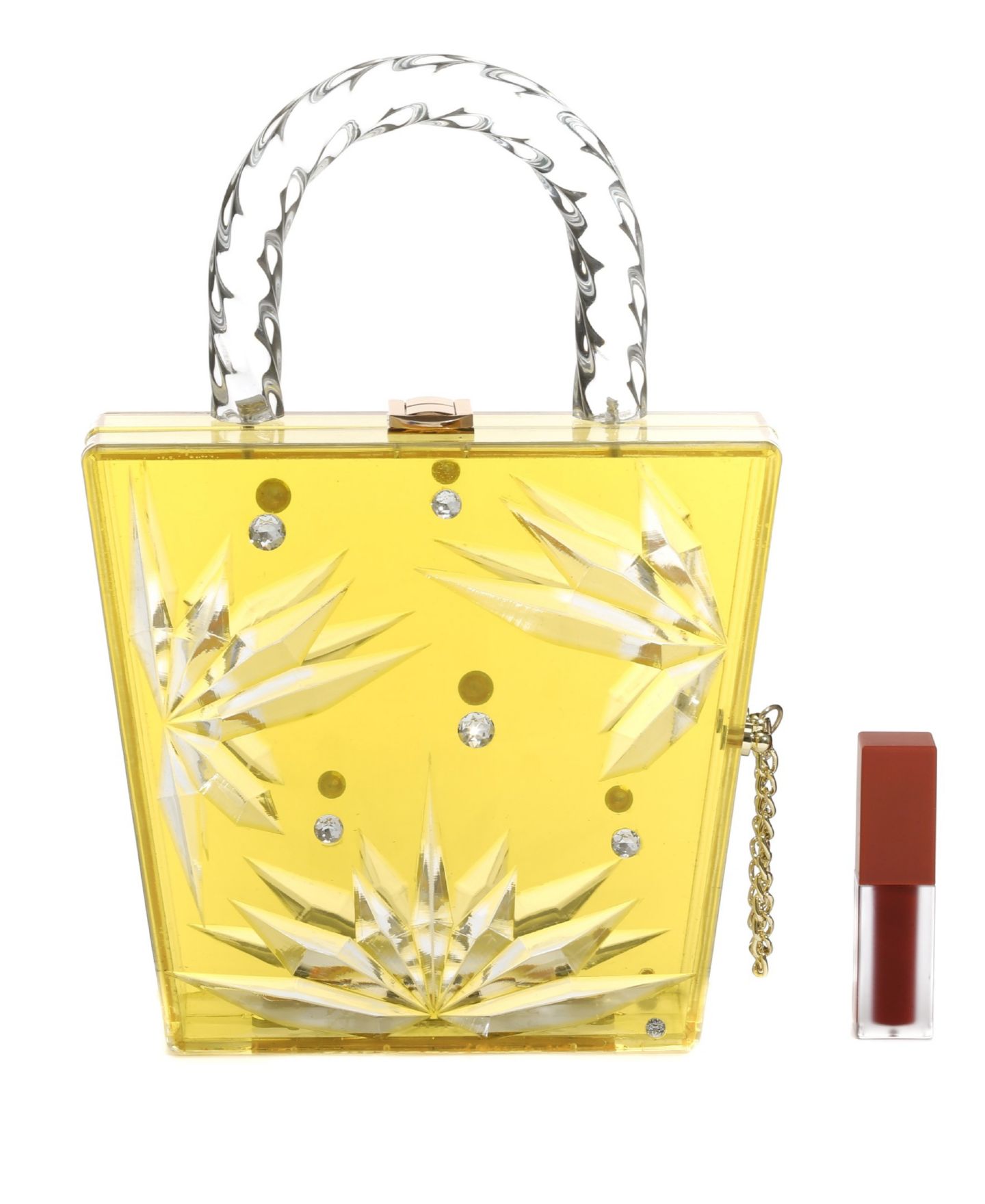 Женская сумка Milanblocks Top Handle Amber Hock Cut to Clear Lucite Acrylic Handbag, цвет: Жёлтый — фото 2