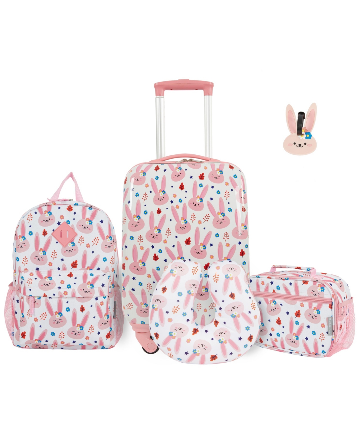 Travelers Club Kid's Hard Side Carry-on Spinner 5 Piece Luggage Set In Bunny